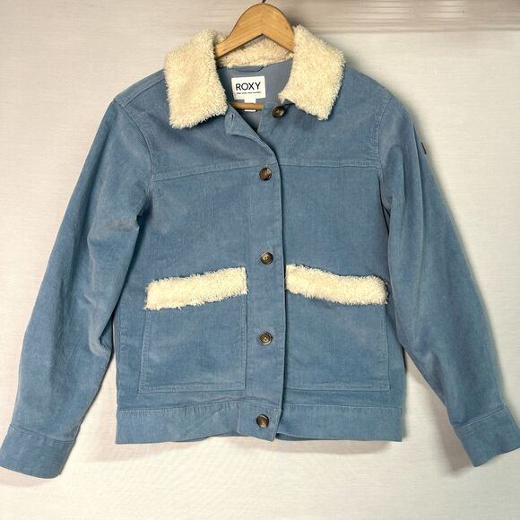 Roxy NWT Women's Dusk Blue ALMOST FAMOUS Corduroy Bomber Jacket, Size XS - Picture 2 of 10